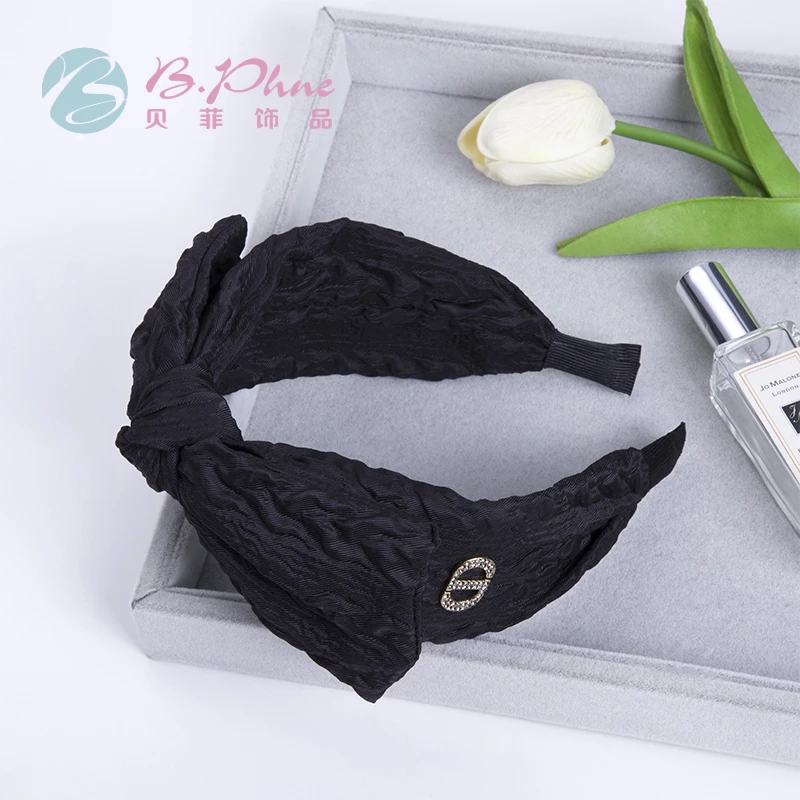 B.[1061]气质网红针织时尚百搭黑色复古宽边发箍