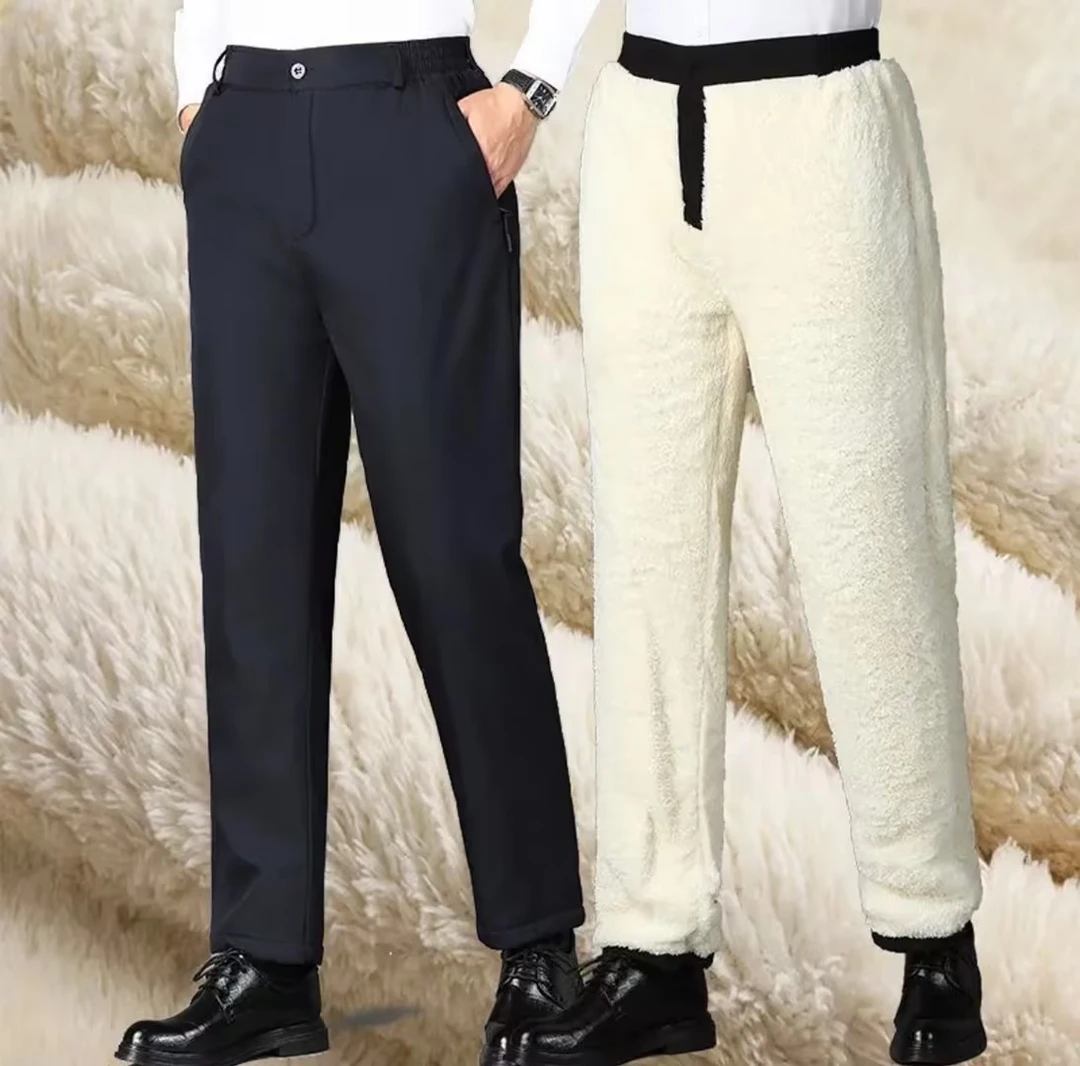 男士中老年保暖加绒加厚外穿直筒休闲裤棉裤开口
