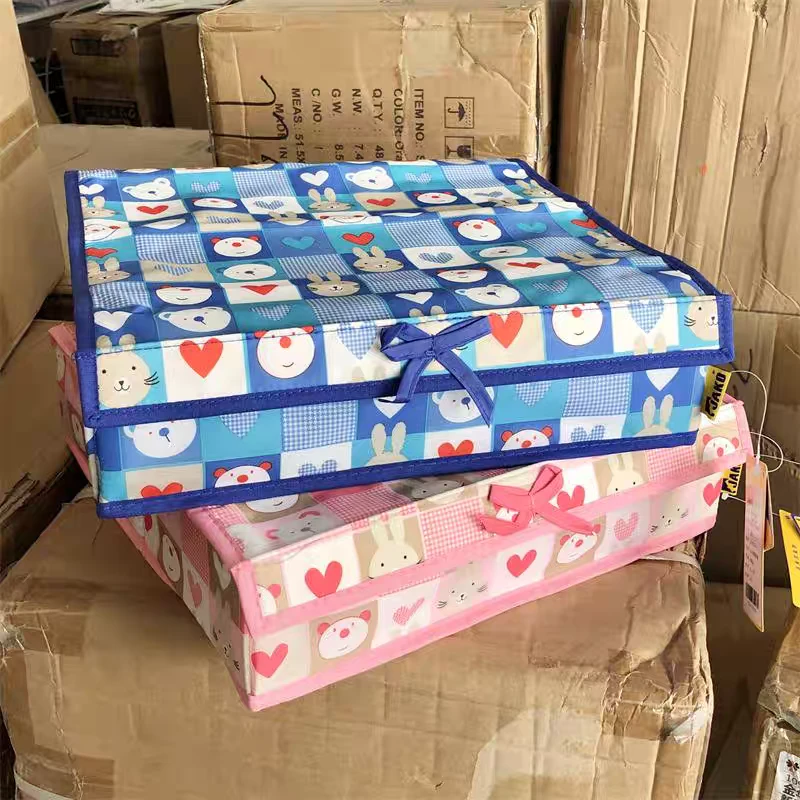 内衣袜子收纳盒12格可折叠布艺卡通图案贴身衣物整理盒