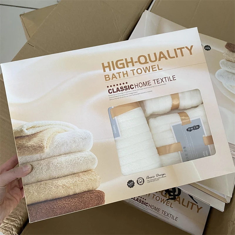 长棉绒吸水毛巾浴巾3件套礼盒装