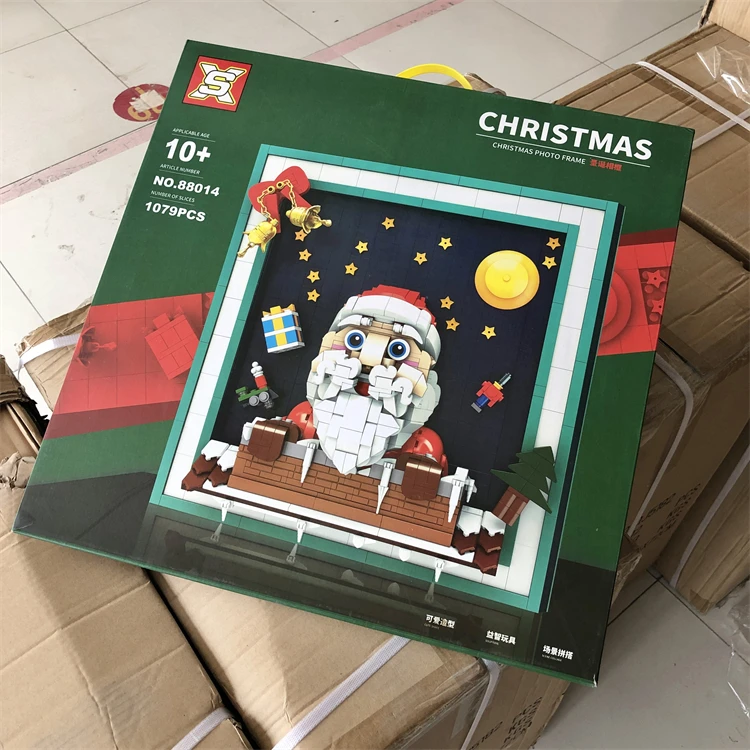 居家日用圣诞老人相框创意建筑小颗粒积木摆件模型玩具1079粒