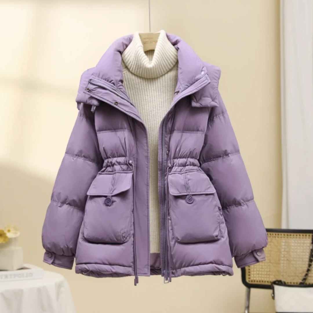 新款白鸭绒羽绒服短款韩版连帽宽松收腰显瘦百搭冬季羽绒服女