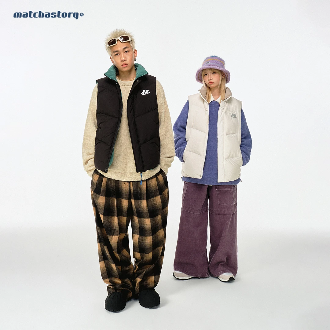 抹茶故事 正反两穿立领羽绒马甲男女同款