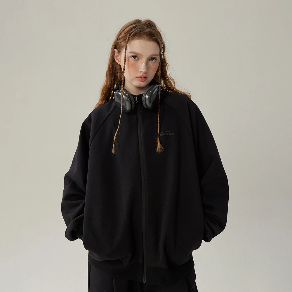 抹茶故事 logo胶印运动风结构插肩袖休闲百搭针织外套 M38651669