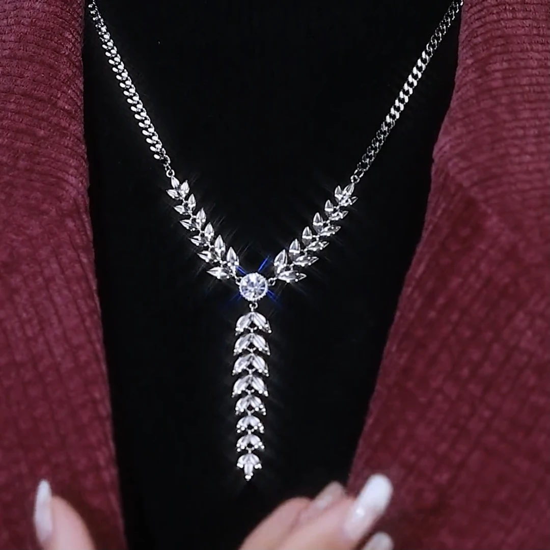 铜合金锆石项链 时尚潮流饰品轻奢百搭气质简约设计感麦穗毛衣链