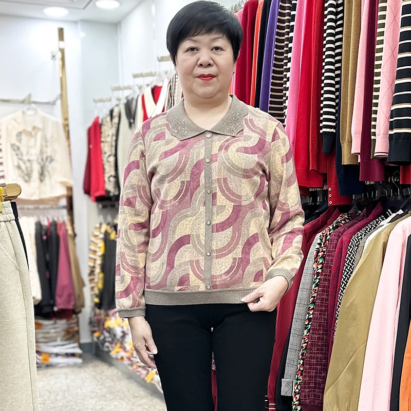 秋冬季妈妈装翻领南韩小衫高贵气质款中老年女装奶奶弹力保暖上衣