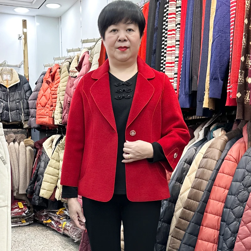 气质高贵中年妈妈装双面呢外套女士减龄喜婆婆呢子西装领秋冬上衣