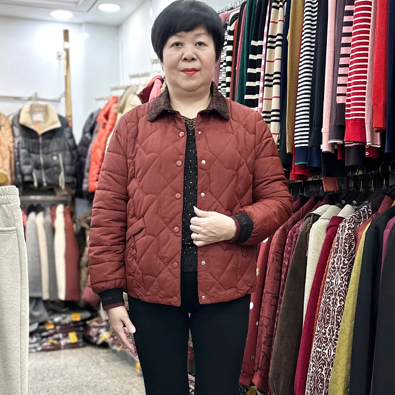 洋气妈妈冬装棉服时尚中年女翻领小棉袄轻薄外套中老年保暖棉衣服