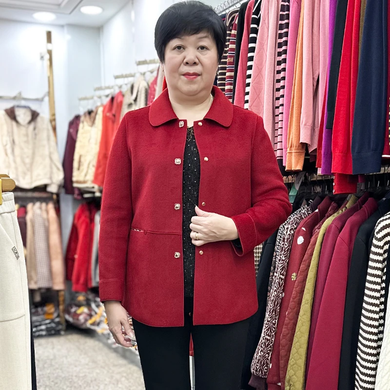 24年秋冬新款高贵洋气妈妈双面呢羊毛外套中老年女装气质纽扣上衣