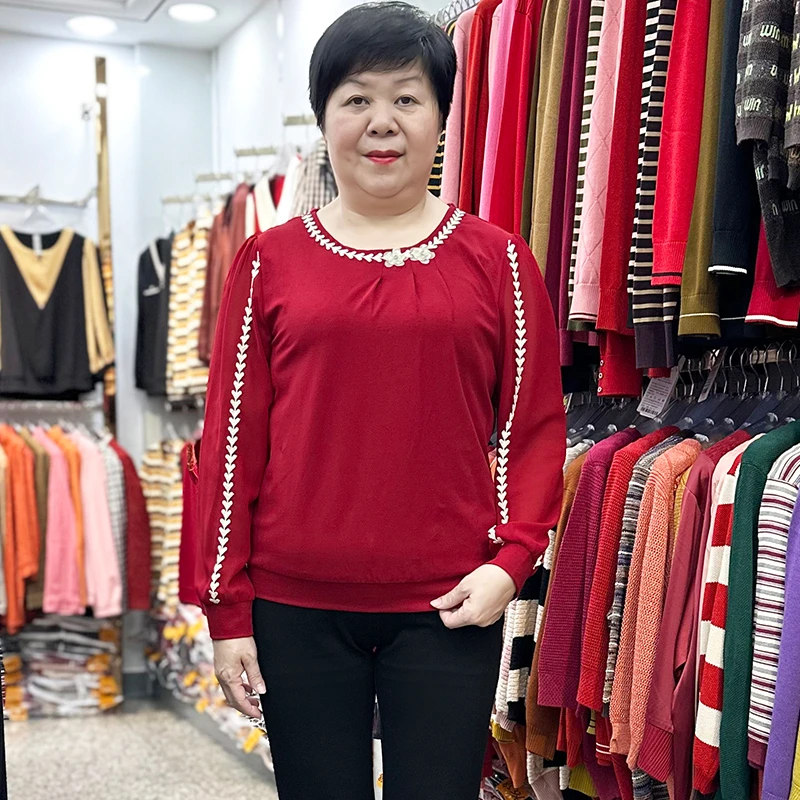 中年女士洋气小衫上衣七分袖T恤遮肚喜婆婆高贵时尚妈妈秋装衬衫