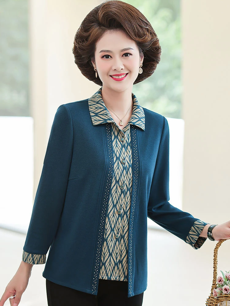 中老年夏季假两件九分袖衬衫妈妈装洋气上衣