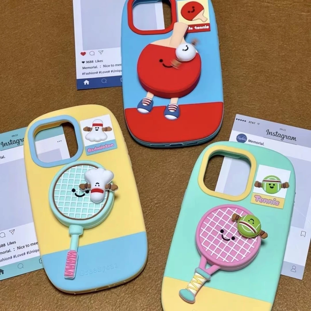 卡通立体乒乓球支架适用苹果15苹果14手机壳硅胶全包软壳