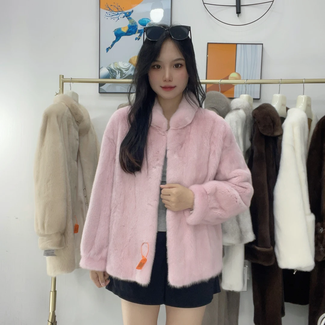 水貂皮大衣女短款立领落肩袖整貂皮草外套 DZ2451