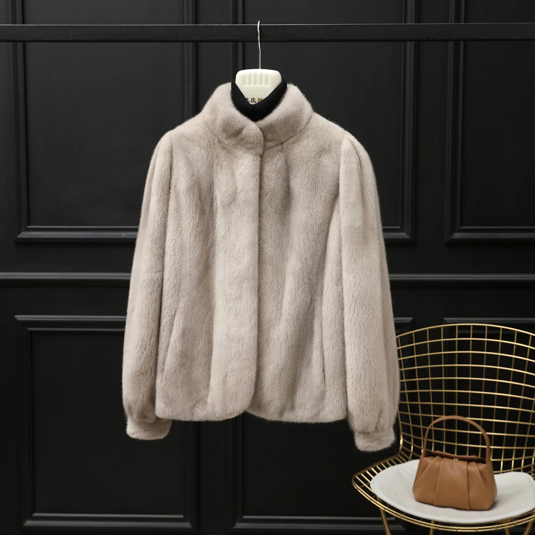 水貂皮草外套女短款立领公主肩新款整貂裘皮大衣DZ9023【雯雯推荐】