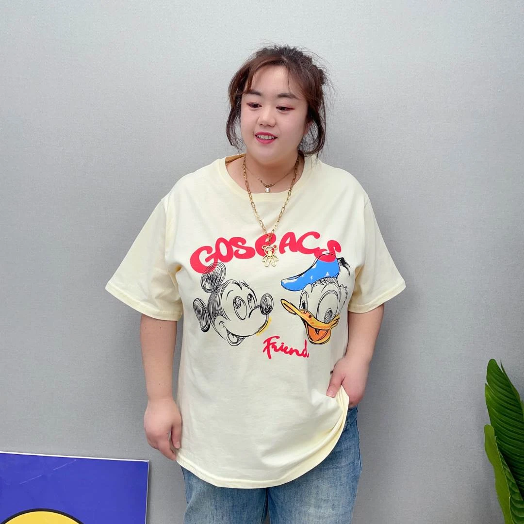 胖倩倩印花卡通大码胖mm夏季时尚休闲显瘦百搭半袖T恤圆领