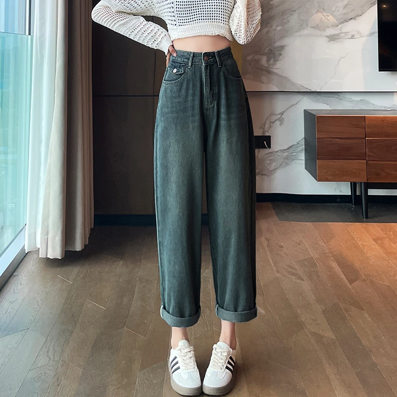 哈伦老爹裤女春秋夏季2023年新款宽松设计感显瘦高腰老爹直筒裤子