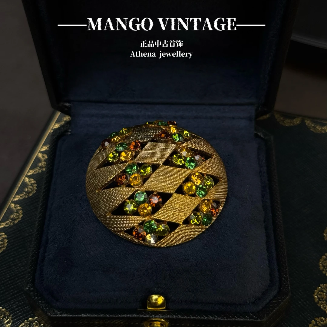 铜合金胸针 JJ打标 绿色圆菱格纹胸针小众镶嵌时尚[正品中古