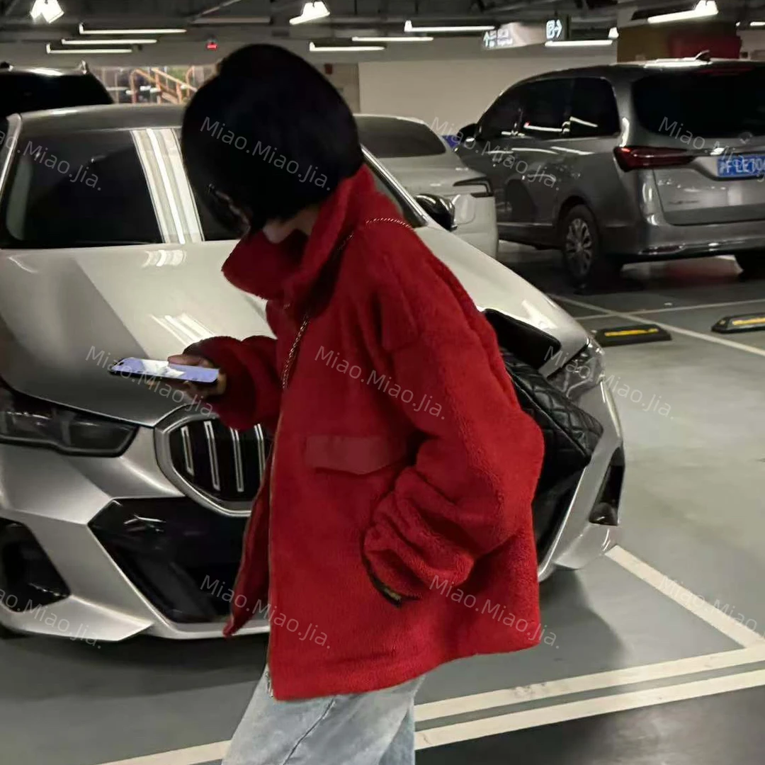 /苗苗家/『味-浓』机车立领百搭毛绒拉链宽松口袋休闲外套