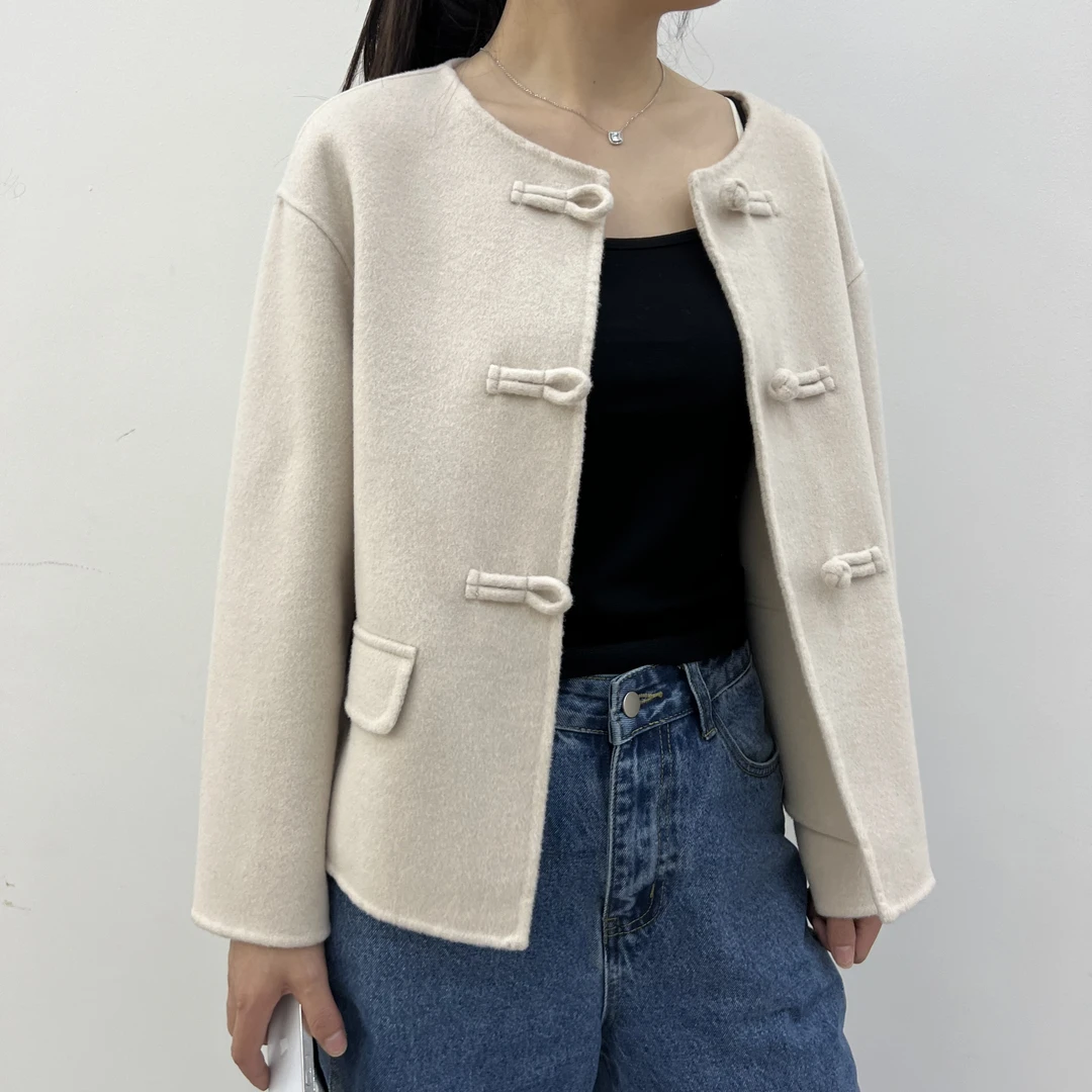 商场同款春秋国风时尚休闲双面尼大衣显瘦气质百搭小个子小香风女