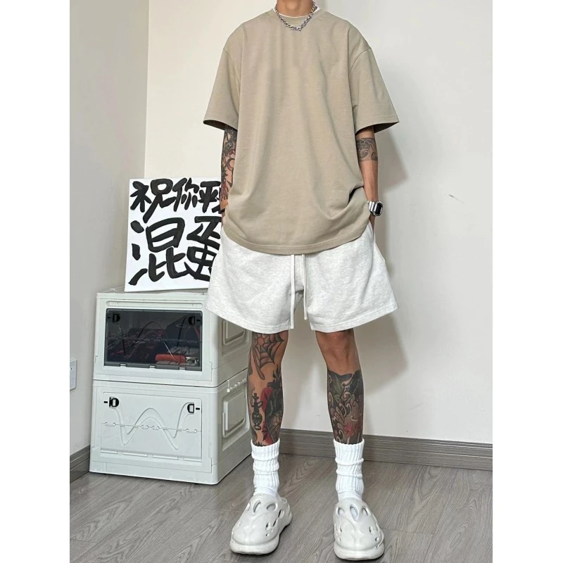 重磅宽松休闲短裤男女通用夏季美式复古纯色百搭高街运动5五分裤