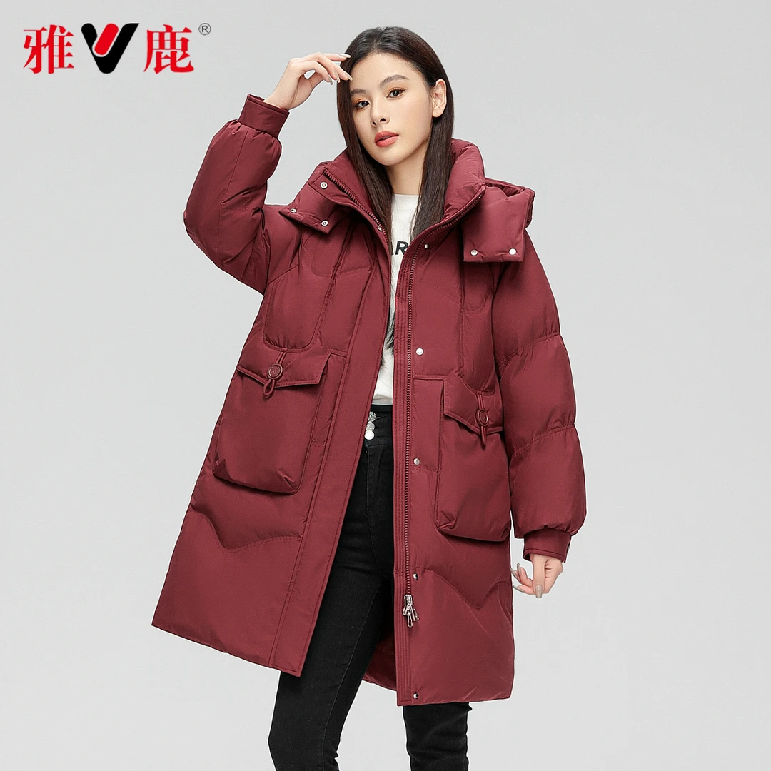 【柏乐】时尚羽绒服休闲连帽中长款加厚保暖冬季女士宽松潮流防风