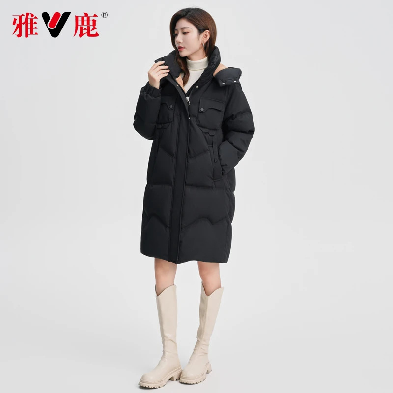 【雅鹿】2023冬季新款羽绒服女长款过膝女装韩版加厚休闲时尚外套