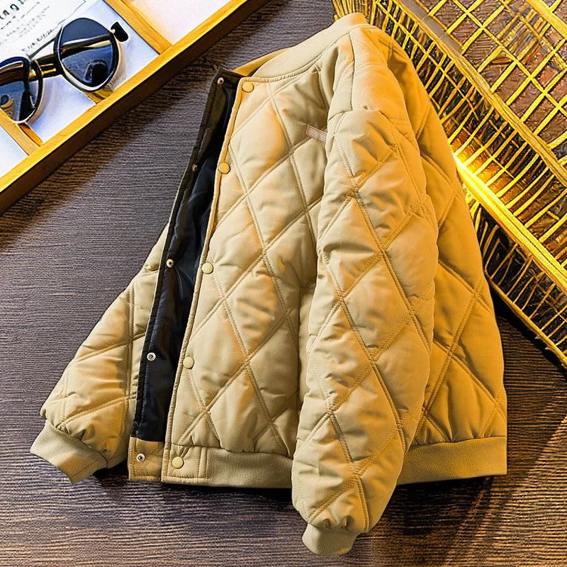 冬季外套男棉衣菱形格棒球服2023新款棉服秋冬款加绒加厚夹克棉袄