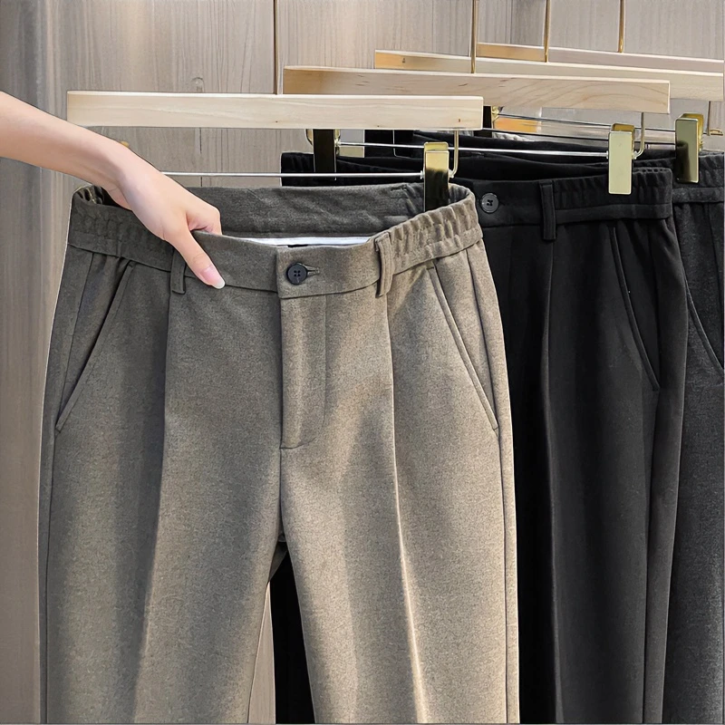 毛呢西裤男九分商务正装高端修身直筒裤子男士休闲裤秋冬2023新款
