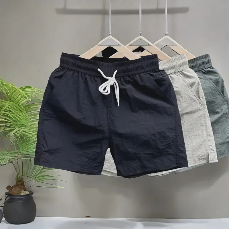 夏季薄款多巴胺速干运动短裤男士韩版潮流纯色外穿五分抽绳沙滩裤