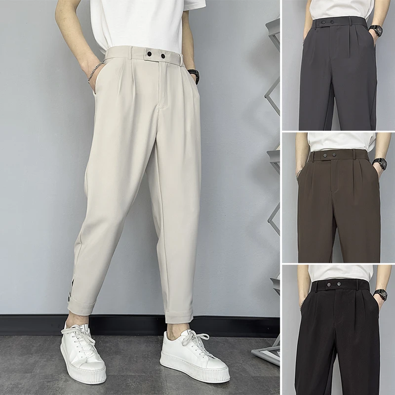 男士休闲九分西2023新款休闲裤潮牌百搭垂感纯色束脚男款9分裤子