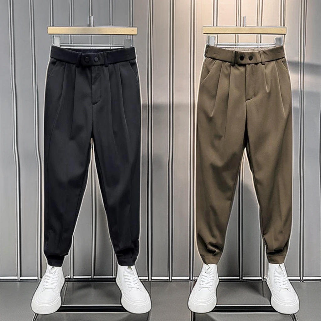 裤子男垂感宽松轻熟九分男生西裤那不勒斯修身痞帅哈伦青年休闲裤