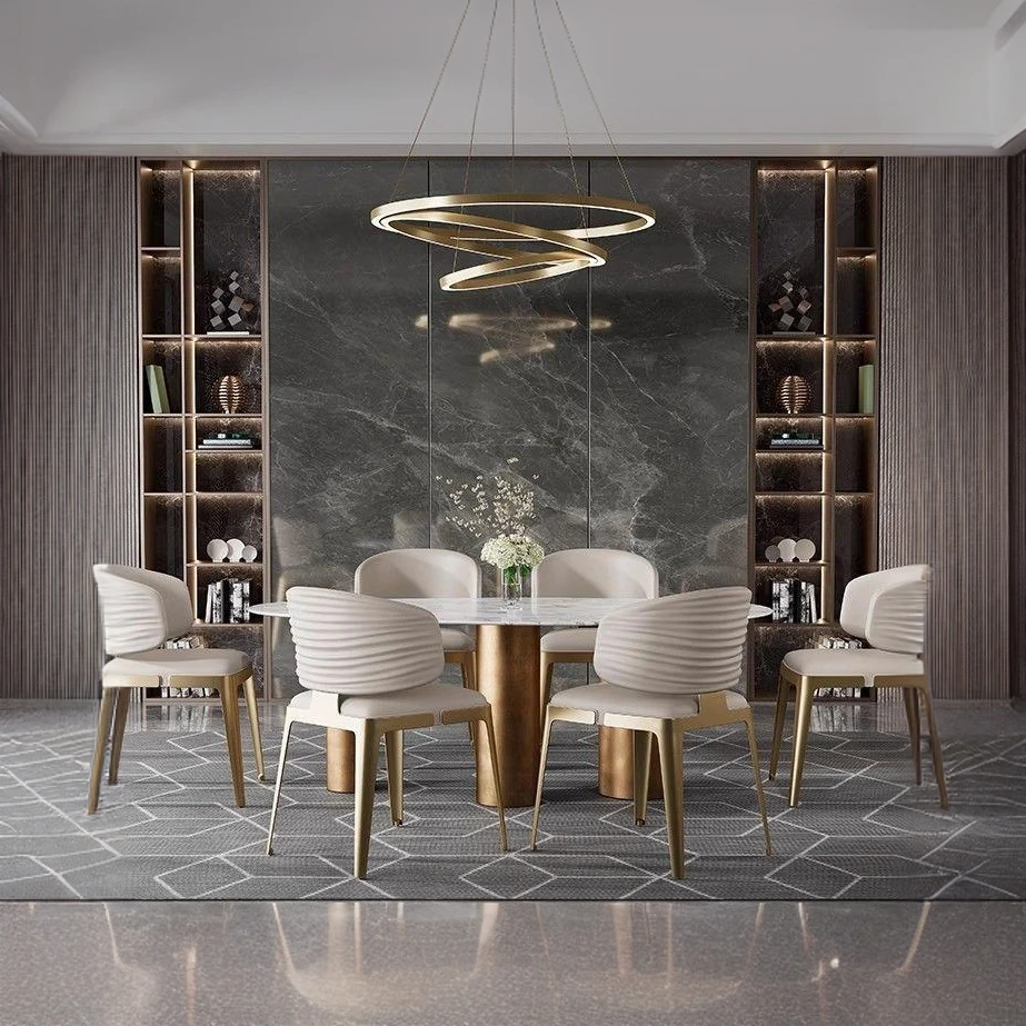 【高配】波纹椅餐椅波浪椅头层牛皮圆形轻奢极简不锈钢家用简约意式