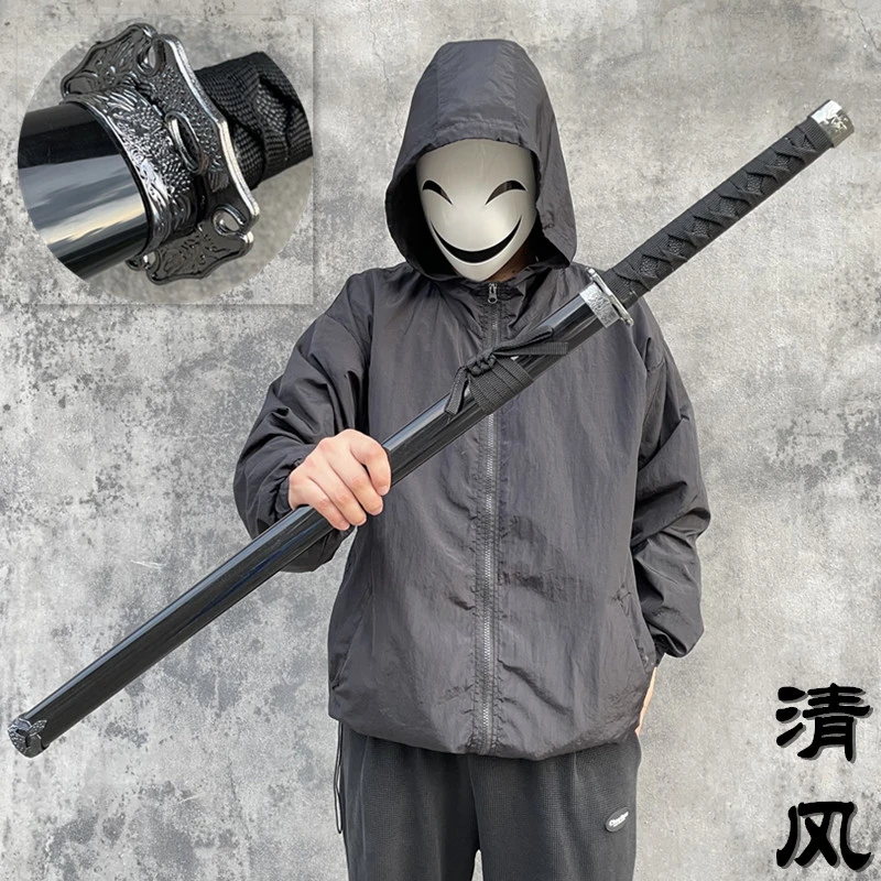 清风居合木刀带鞘儿童玩具武士刃唐横刀黑色直刃款cos演出道具