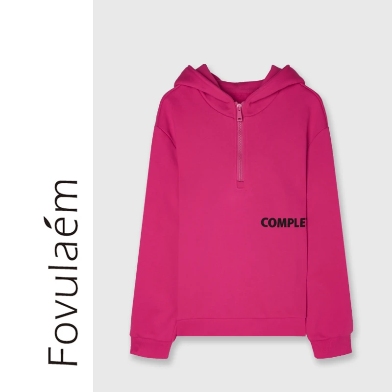 枫竺高端女装阿楠anan 完美主义 半拉链连帽英文字母印花卫衣女冬