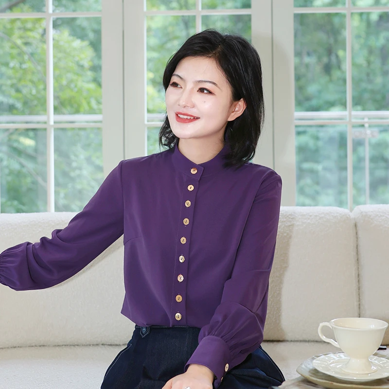 枫竺高端女装阿楠anan 万件口碑款优雅紫排扣设计时尚衬衣女