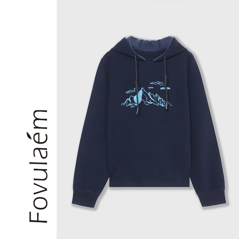 枫竺高端女装阿楠anan 刺绣抽绳连帽卫衣女秋冬