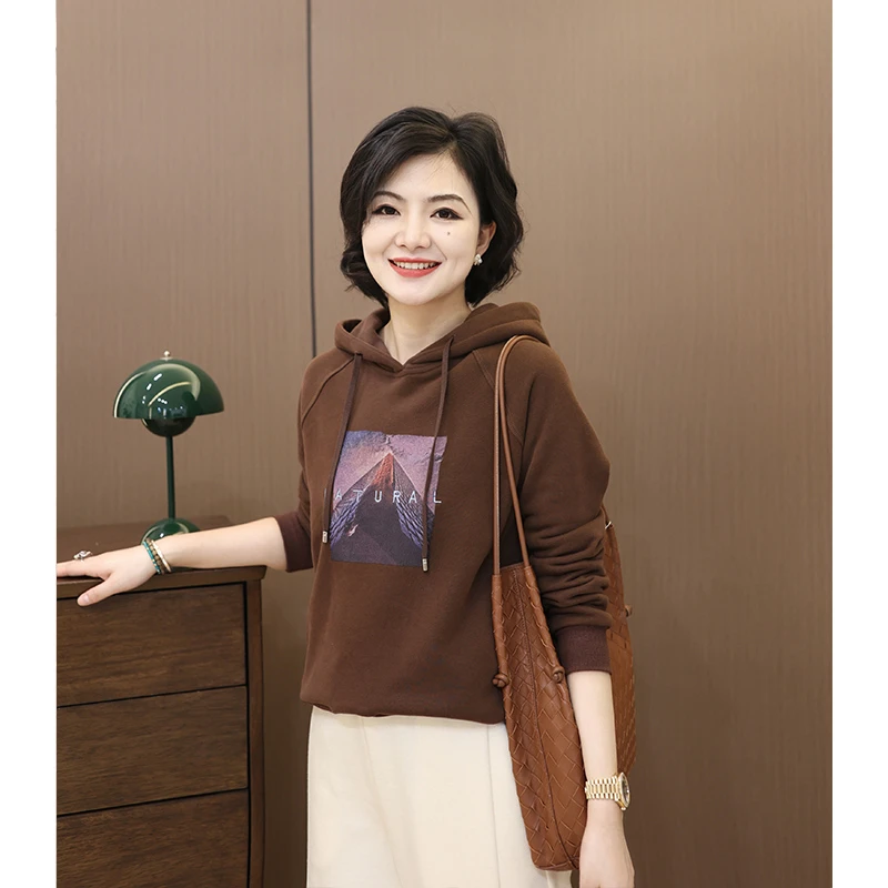 枫竺高端女装阿楠anan 摩天大楼 磨毛绒面刺绣宽松连帽卫衣女秋冬