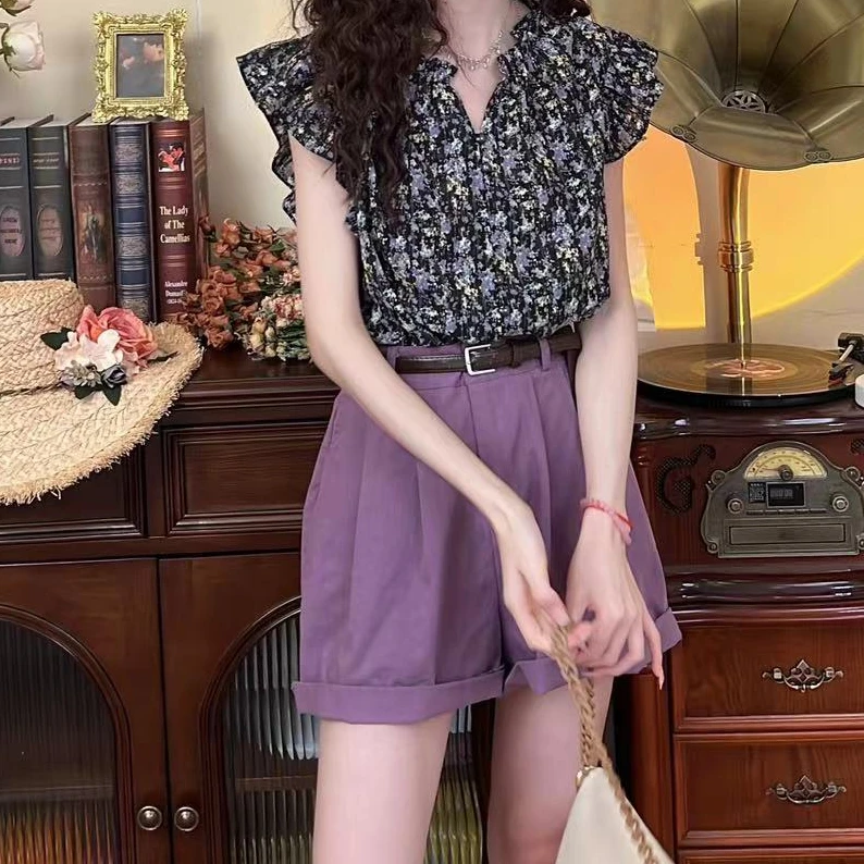 温敏er夏季百搭复古气质短款显瘦短裤KZ601