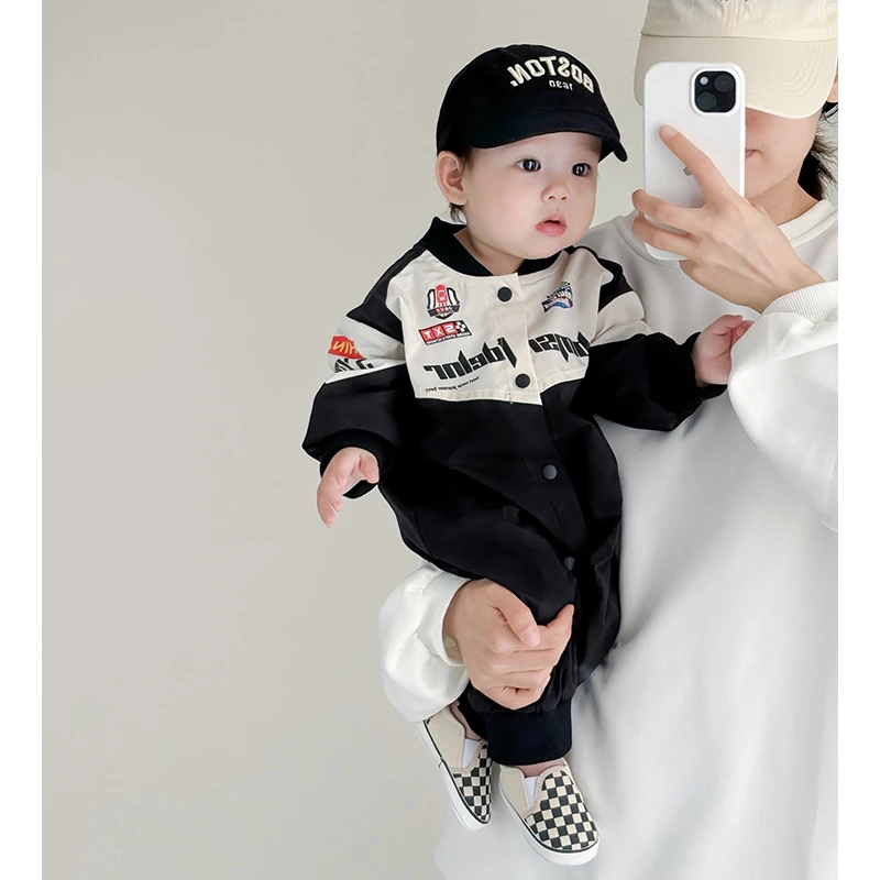 婴儿赛车衣服冲锋衣连体衣初秋季款装新生儿男女宝宝超萌外出哈衣