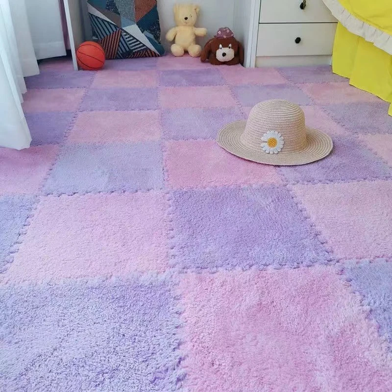 房间毛绒拼接地毯卧室床边地毯少女风主卧全铺客厅泡沫地垫可机洗