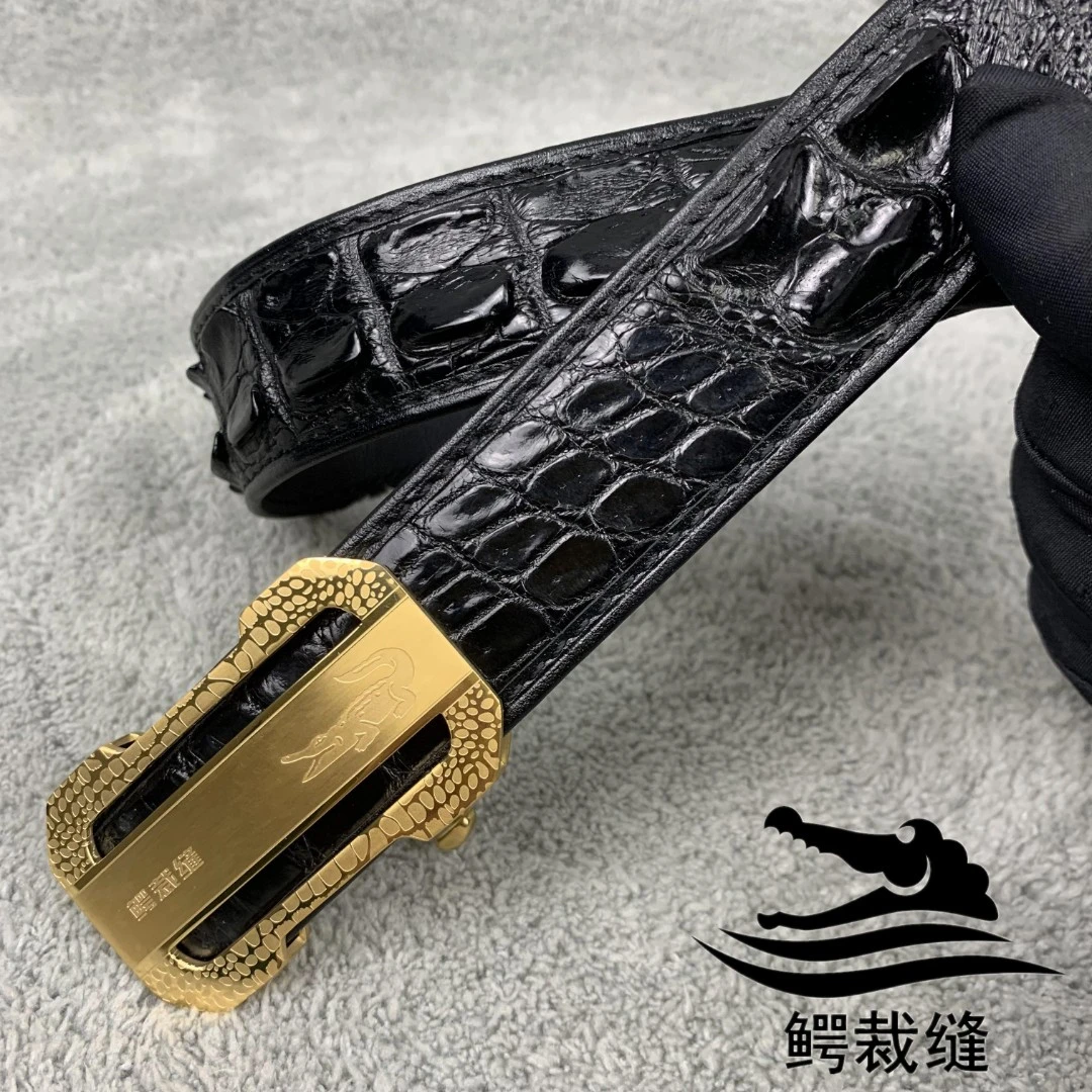 鳄裁缝K浮力自动扣鳄鱼皮腰带3.4宽加礼盒暹罗鳄鳄鱼男士商务
