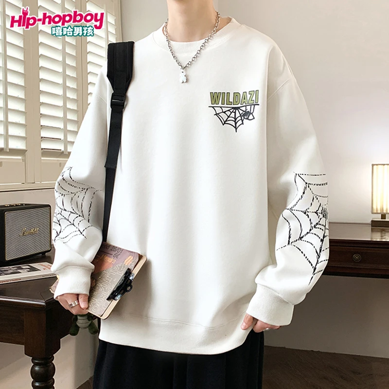 2024春季新品卫衣男装青少年宽松印花长袖T恤学生潮流圆领打底衫