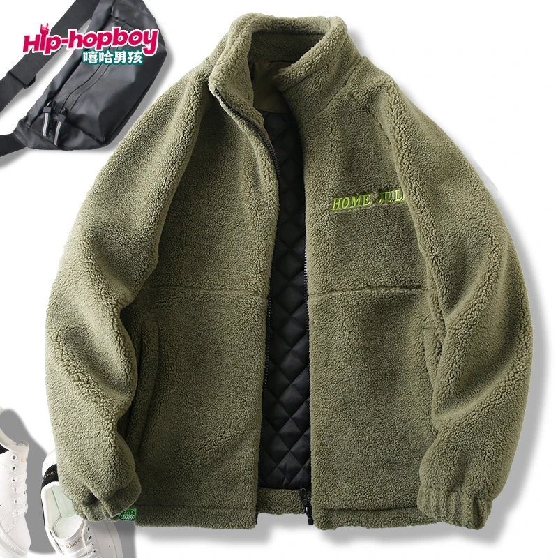 嘻哈男孩重磅摇粒绒男士外套立领加厚加棉秋冬季休闲百搭保暖外套