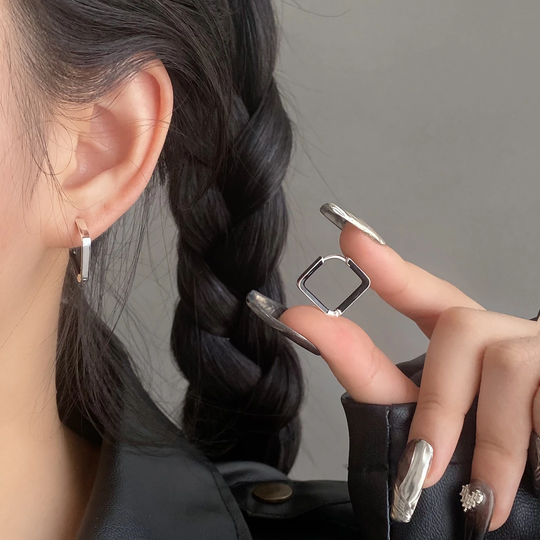 925 银针 耳饰 秋季新品撞色方形小众耳环E1067