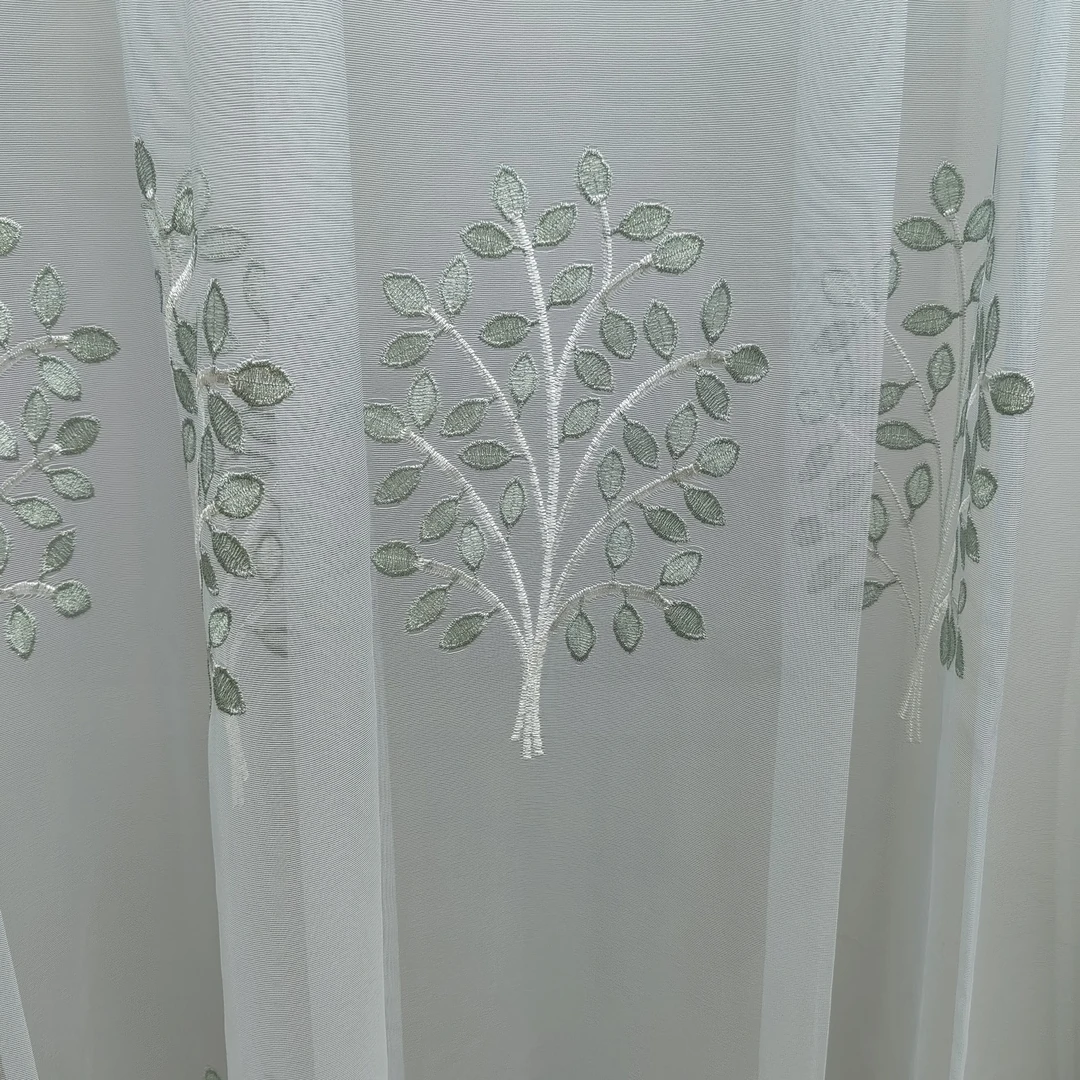 00055 挂钩款式成品刺绣客厅窗纱尺寸宽9.5米，高2.7米免费对开