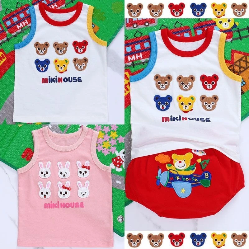 现货miki童装儿童背心 日系男女童卡通熊兔短袖背心t恤一件