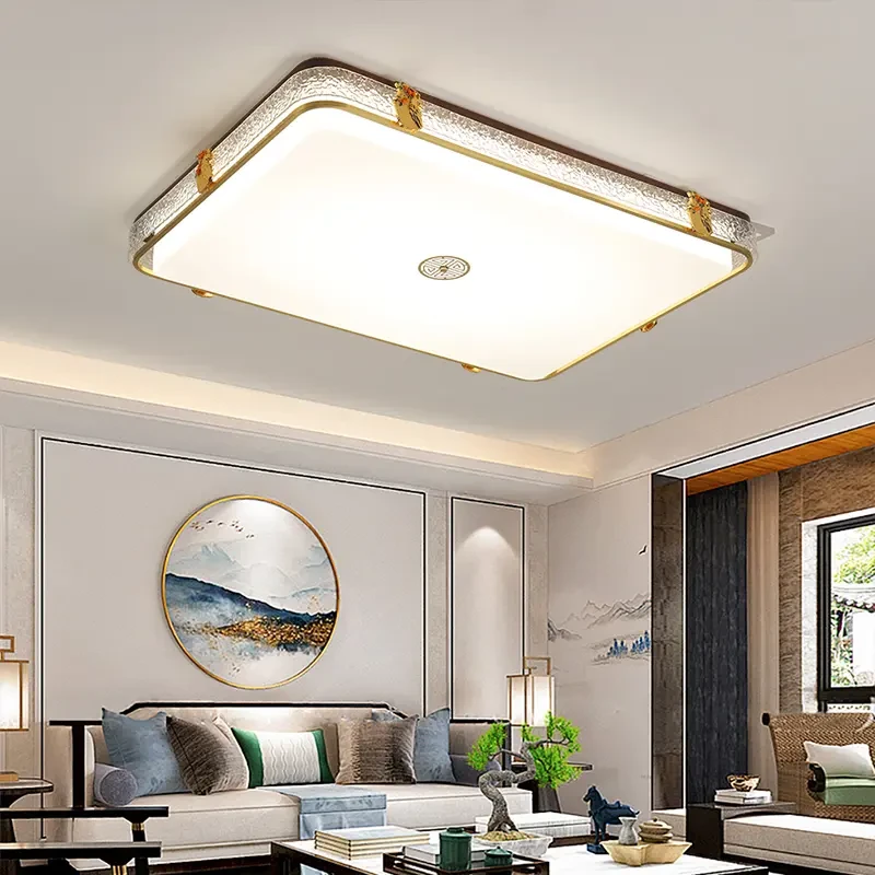 全铜实木吸顶灯新中式简约铜加木餐厅卧室灯中式风格灯轻奢国风