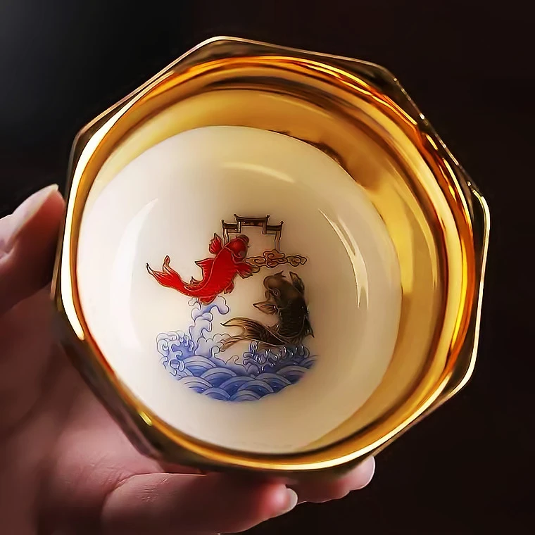 【鎏金八方杯】八方来财高端茶器 主人杯 功夫茶杯茶盏送礼品茗杯