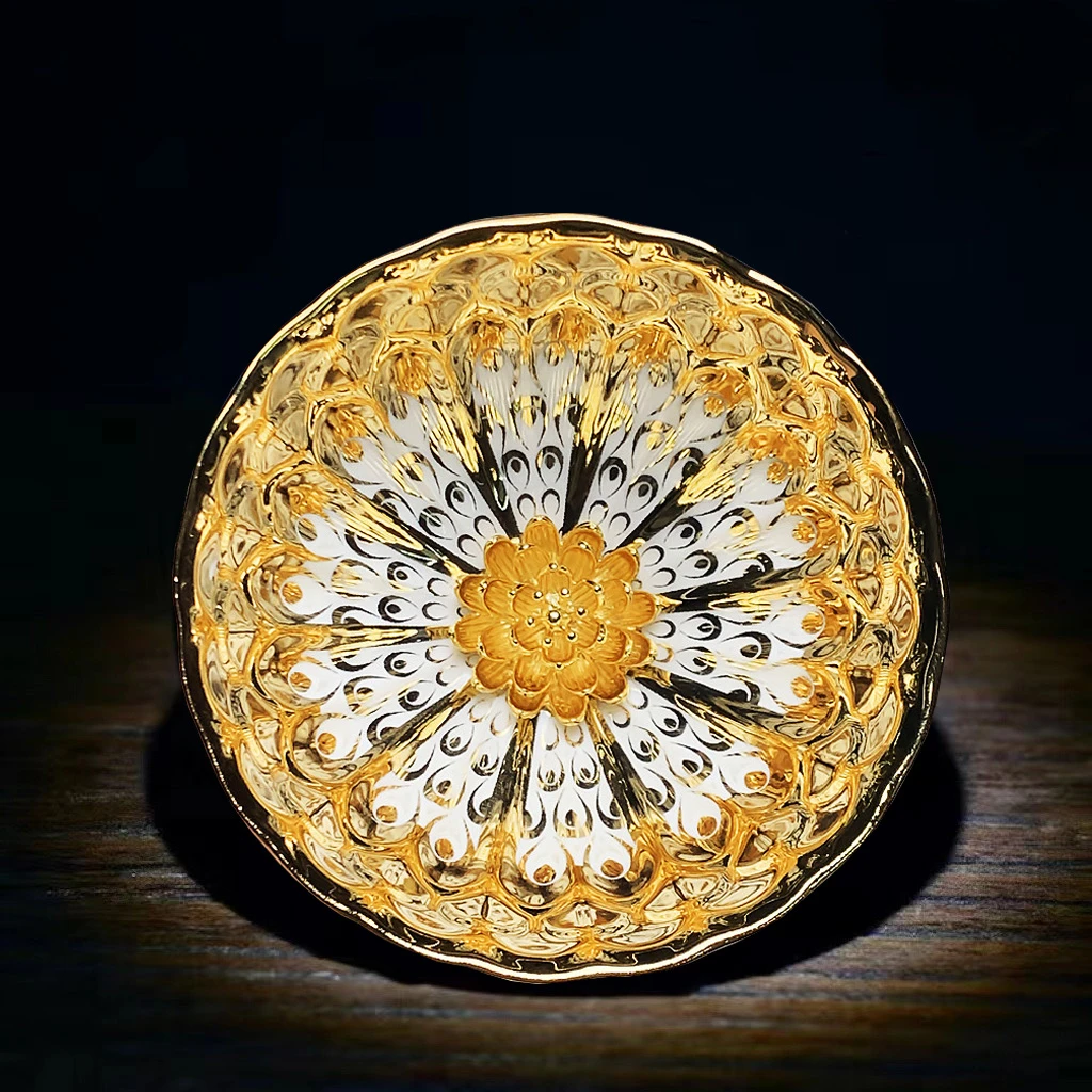 【金色年华金莲】高端茶器主人杯镶嵌工艺鎏金莲花品茗杯无礼盒茶杯