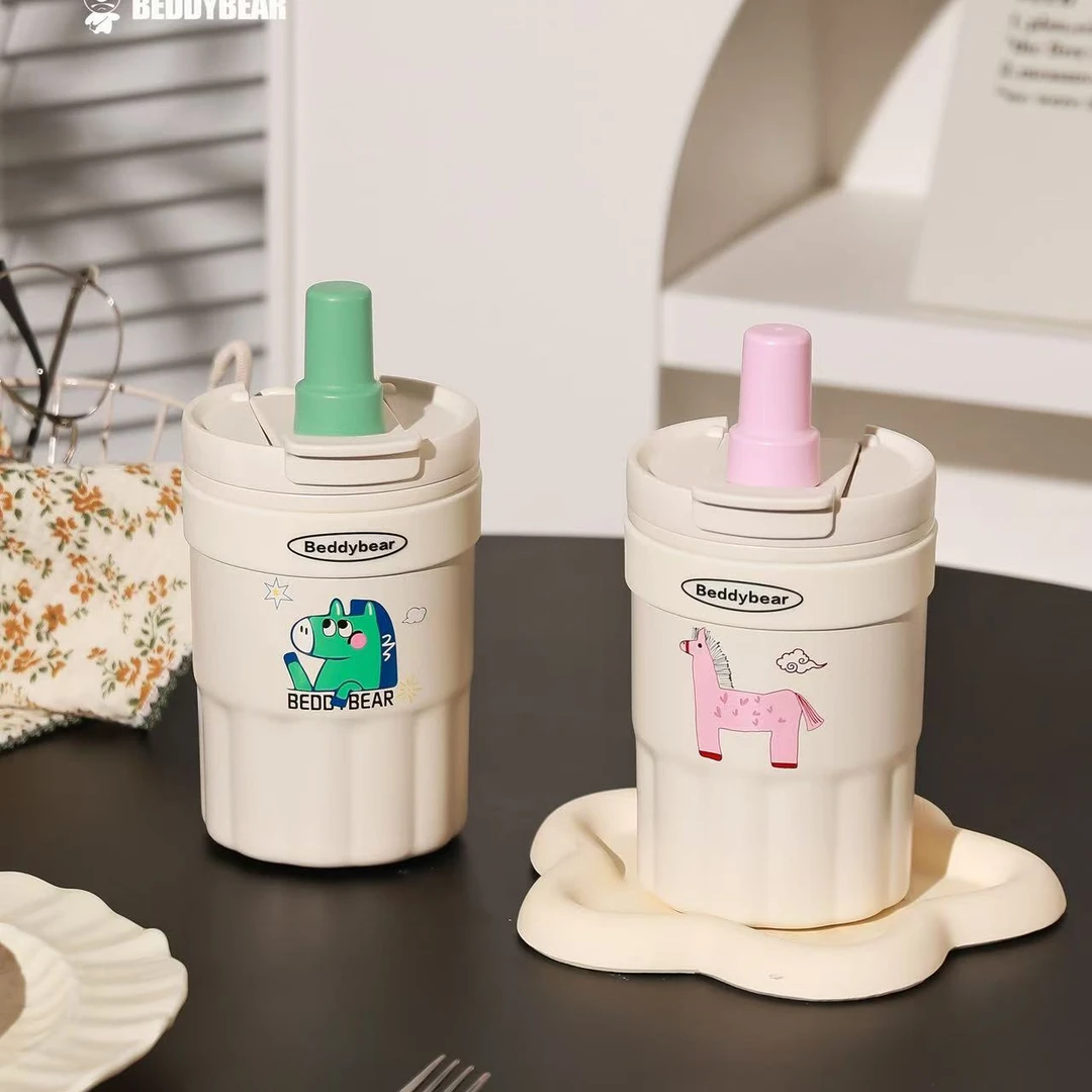 杯具熊350ml突突系列保温咖啡杯双饮可爱便携学生成人随手办公杯